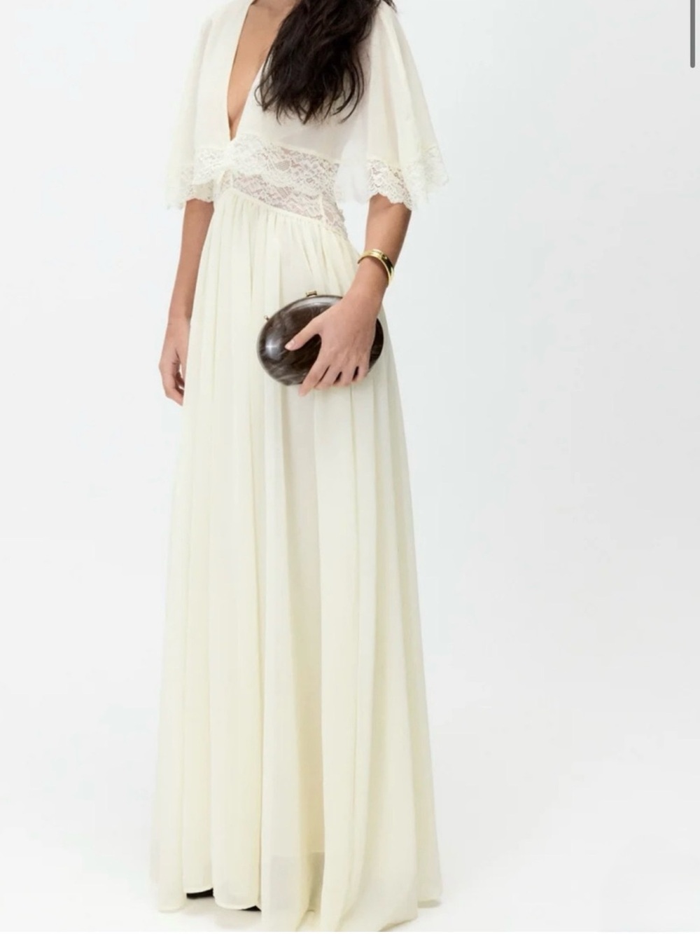 Open-Back Lace Trim Maxi Dress in Cream